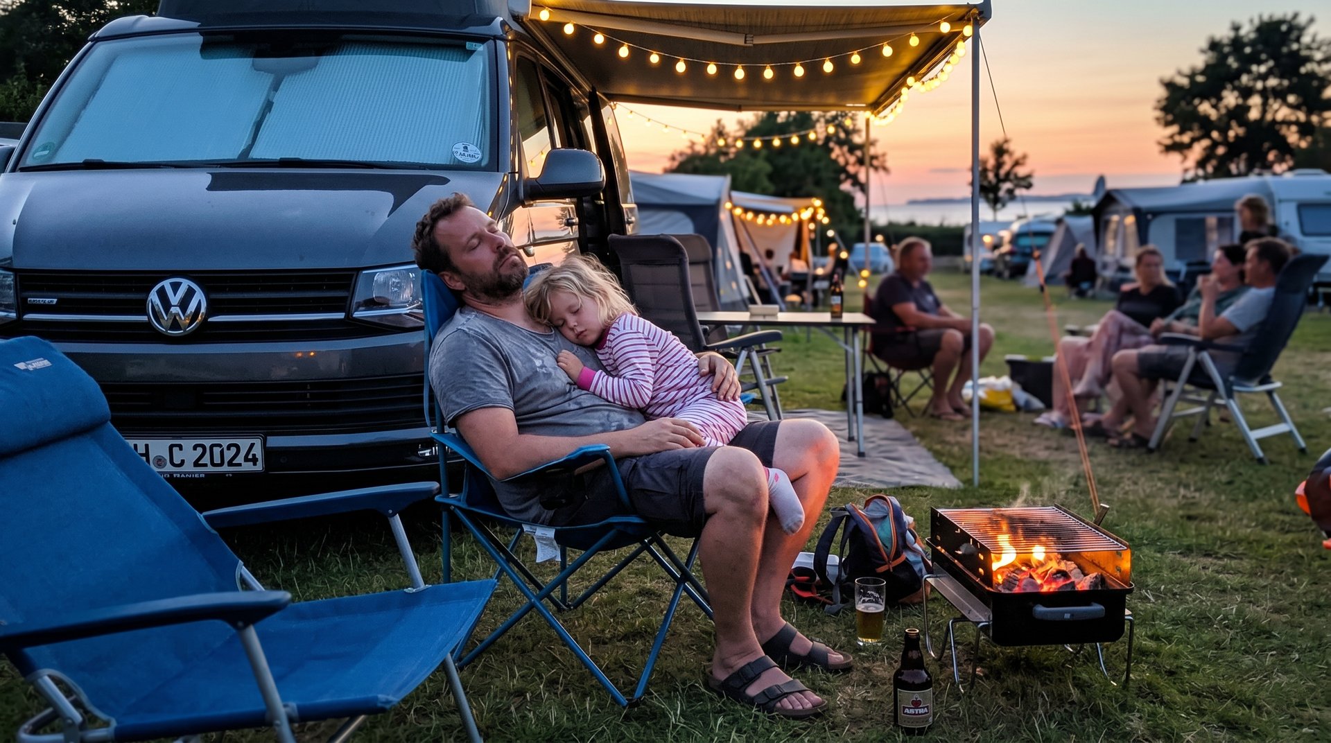 Papa schläft vor dem Camper