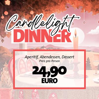 Macht es euch romantisch. Beim Abendessen im Landhaus erwarten euch ein Glas Sekt und ein leckeres Essen mit Dessert am stimmungsvoll geschmückten Tisch. 
