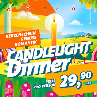 Macht es euch romantisch. Beim Abendessen im Landhaus erwarten euch ein Glas Sekt und ein leckeres Essen mit Dessert am stimmungsvoll geschmückten Tisch. 