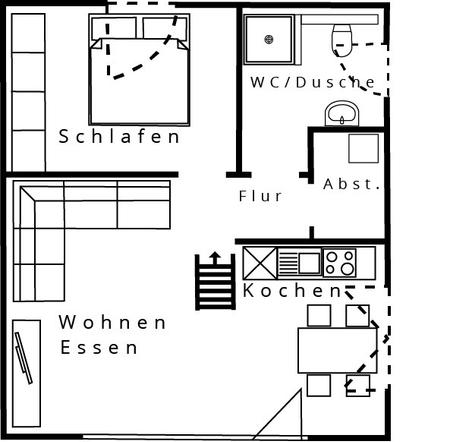 Grundriss Wohn- und Schlafbereich unten